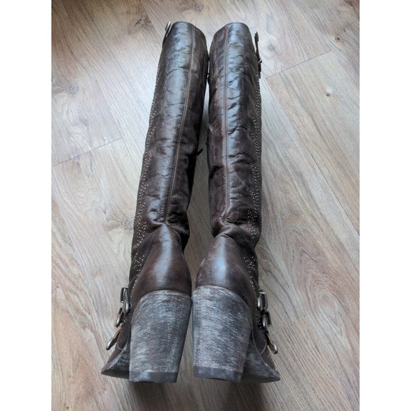 Old Gringo Roxy Studded Buckle Tall Heeled Western Boots 18" Women 6.5 Chocolate - Picture 14 of 16
